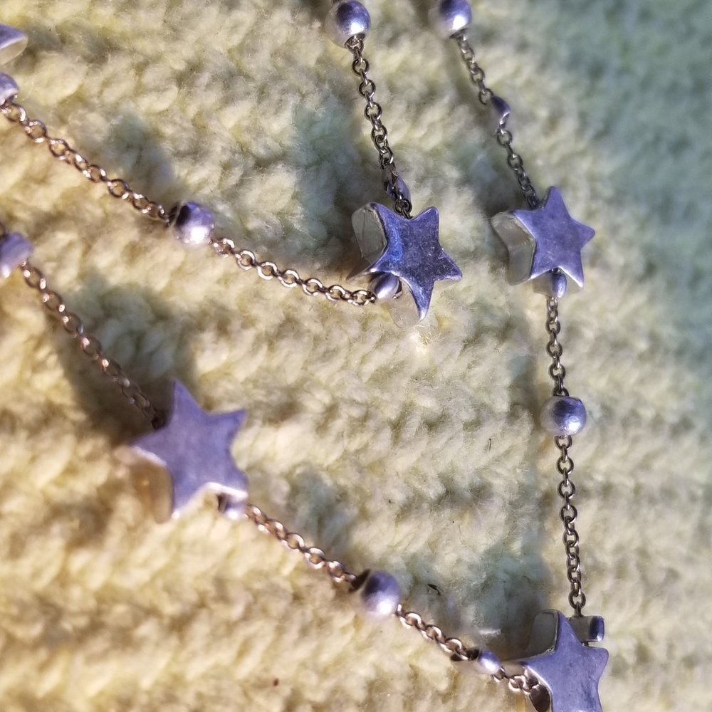 Starry Skies Goldtone Necklace with Silvertone Stars - Picture 5 of 6